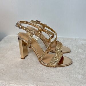 JEWEL by Badgley Mischka - Glitter encrusted strappy heeled sandal. 6.5